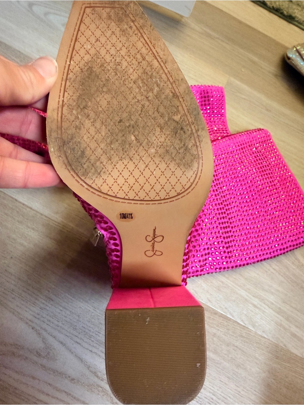 Jessica Simpson Hot Pink Rhinestone Mid-Calf Block Heel Boots - Picture 3 of 4